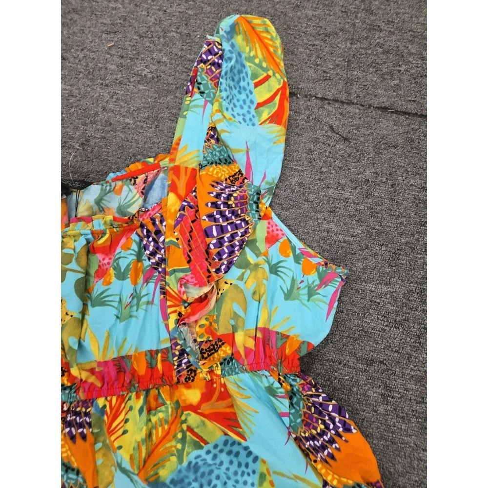 Rachel Zoe Size 3X Tropical Floral Print Top with Ruffle Cap Sleeves - Picture 5 of 8